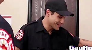 Studs from firedept roughly eachother a spicy blowjob
