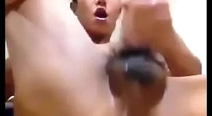 Asian guy shows hole and jerks his cock
