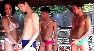 Three latino lovers have hard fuck session with three lusty sluts outdoors