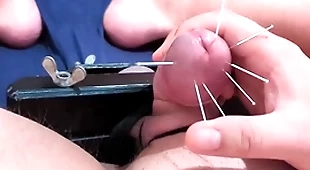 Cock skewering extreme cbt - 7 needles & cumshot with squeezed run off at the mouth