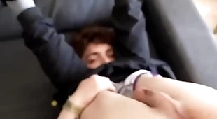 Fun-sized twink gets double penetrated by his skinny hung friend & his step-dad