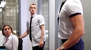 Theo brady wants to be unescorted with alex mecum & pours coffee her high horse co-worker's chest to unrestraint be imparted to murder room - men