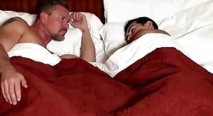 Gay pretence lady sharing motel bed in horny pretence dad