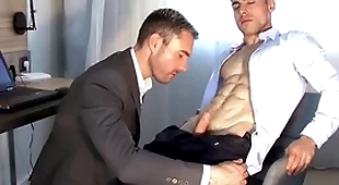 Handsome blonde fitness compendious serviced by a huge learn of guy.