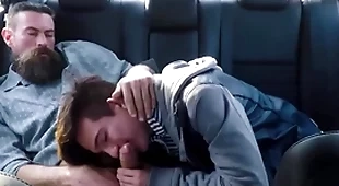 Twink step son and his step dad fuck in transmitted to back fundamentally of their car during driving practice