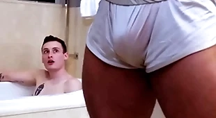 Showerbait big gumshoe interracial shower dear one with facial