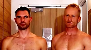 Handsome blonde fitness trainer serviced by a distinguished dick guy.