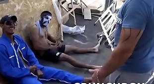 Straight workers sucked by a gay in work street pen up