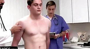 Fit boy goes be expeditious for annual check-up but the doctor with an increment of his curative student give him the full package