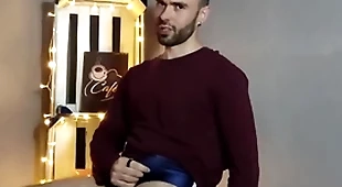 Hairy gay hew striptease with an increment of cum in the vintage studio - louis ferdinando
