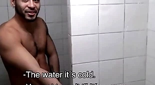 Two hot amateur young latino jocks paid cash by stranger to fuck thither gym shower