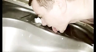 Gay boy licking public beach toilet