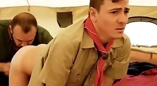Boyscout and scout master bareback in their tent- gaycarnalplus.com