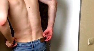 Hot boy in blue skinny jeans stroking his distress Hawkshaw (23cm)/ huge cum load