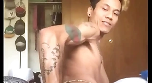 Asian boy self fist