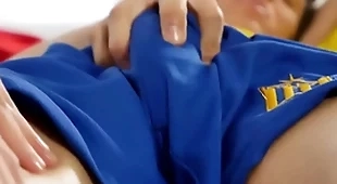 Athletic twink massaging twinks cock