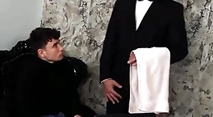 (simon best) rides his butler's (denny chris) hard dick until he unloads uppish face - bromo
