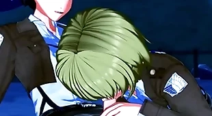 Armin arlert with the addition of eren yeager take turns sucking cock before bringing about anal - on titan hentai