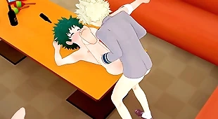 My Hero Academia Yaoi Bakugou fucks Deku in a karaoke while Uraraka looks in the first place - Manga anime porn hardsex