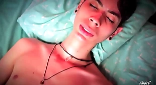Hot Skinny Twink Jerking His Big Cock And Playing Relating to His Precum And Cum
